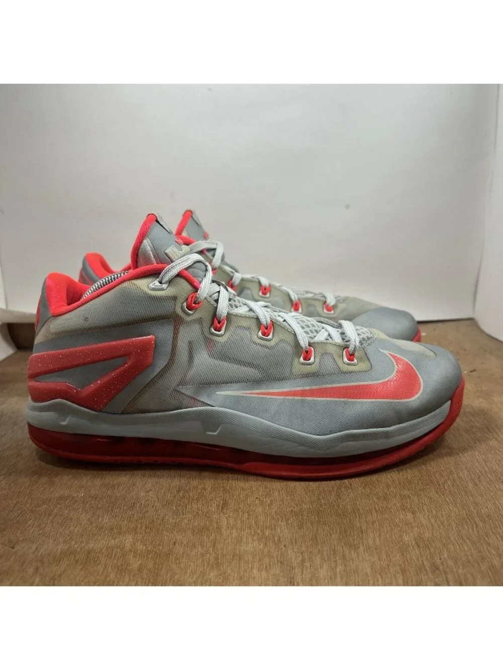 Nike LeBron 11 Low Base Grey Laser Crimson (No Box) Men Size 10 Basketball Shoes